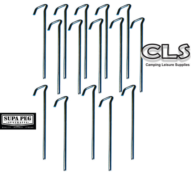 Pack of 15 Galvanized Steel Tent Pegs  8mm x 300mm