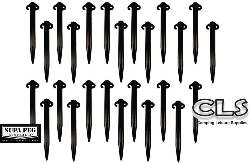 Pack of 25 x 300mm Heavy Duty Black Sand Soft Soil Tent Pegs