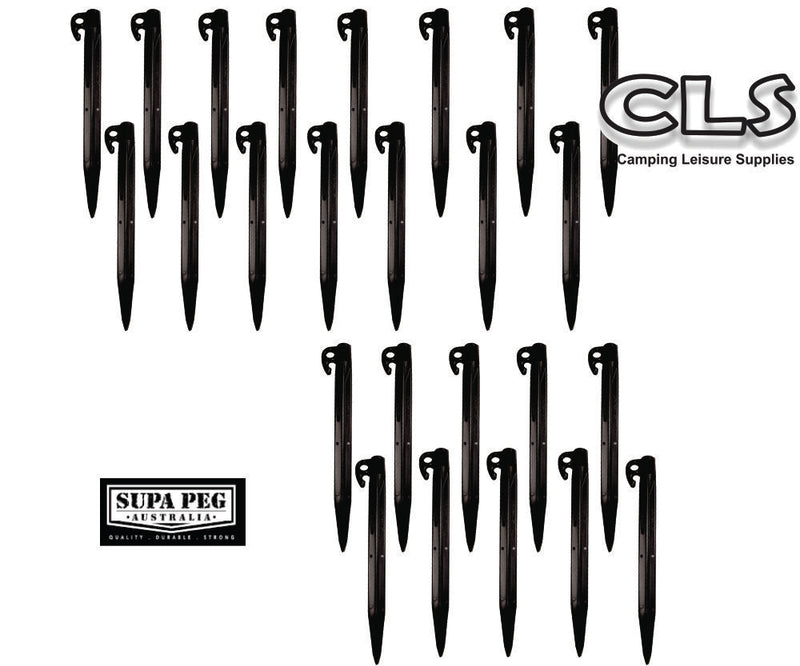 Sand Tent Stakes Pegs 20x300mm Black Camping Strong Hook and Eye Combo