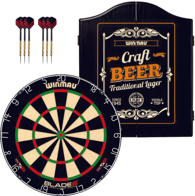 Winmau Blade 6 Dartboard plus Winmau Cabinet plus 6 Darts - Choose Cabinet