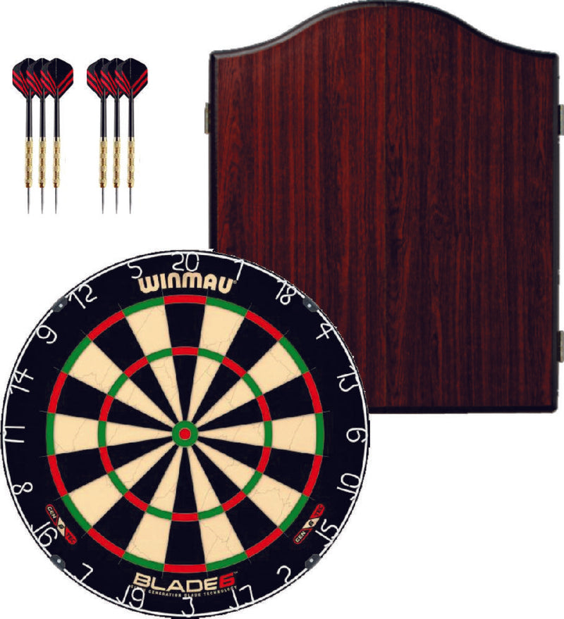 Winmau Blade 6 Dartboard plus Winmau Cabinet plus 6 Darts - Choose Cabinet