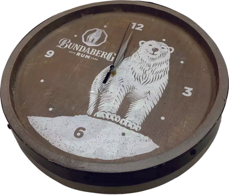 Bundy Bundaberg Rum Bear Wooden Wall Barrel Clock