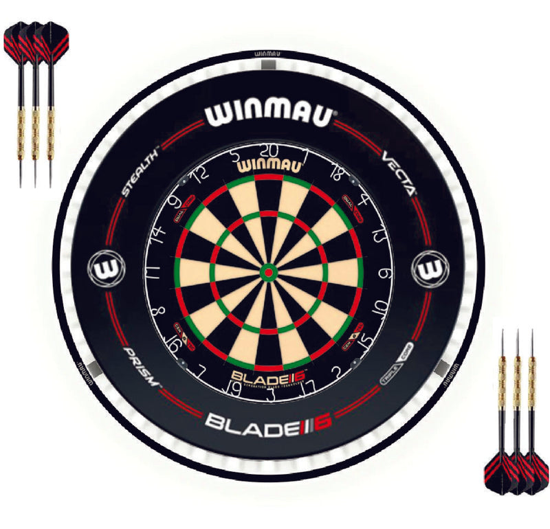 Winmau Blade 6 Dual Core Dartboard + Blade 6 Surround + Plasma Light + 6 Darts