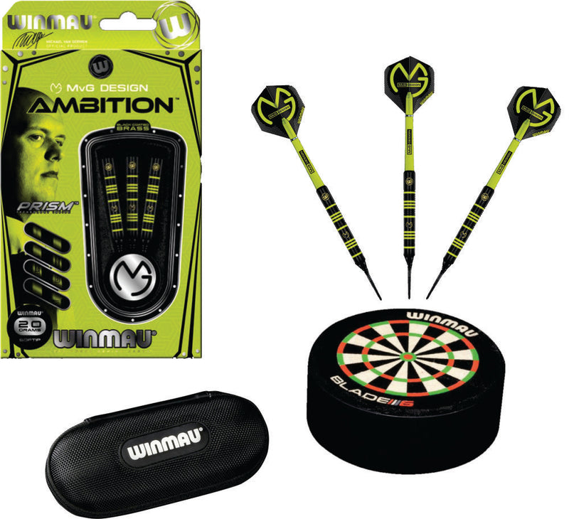 Winmau MVG Michael Van Gerwen Brass Dart Set including Winmau Dart Dock and Case