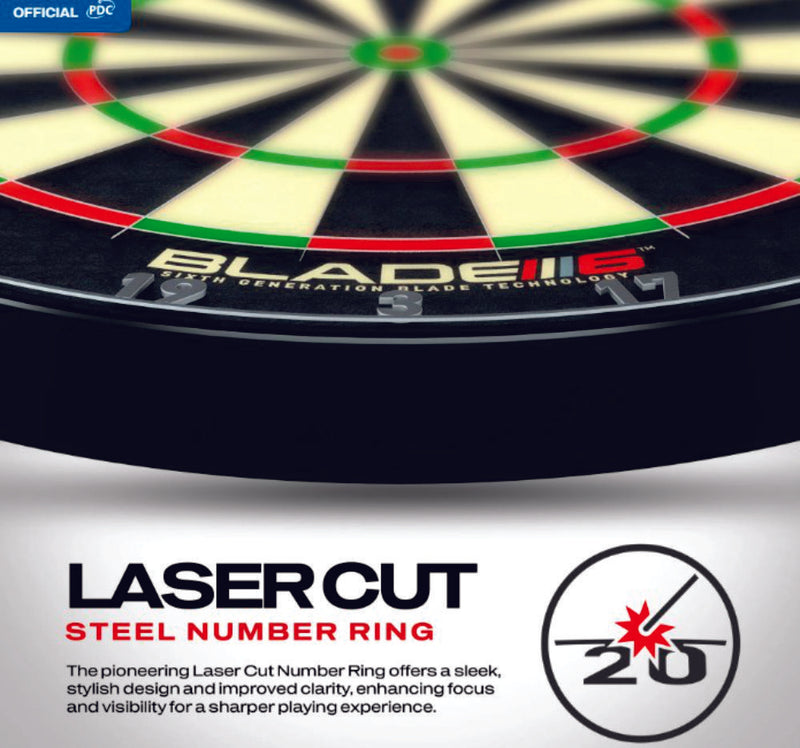 Winmau Blade 6 Triple Core Dartboard With Black Cabinet Plus Free Set of Darts