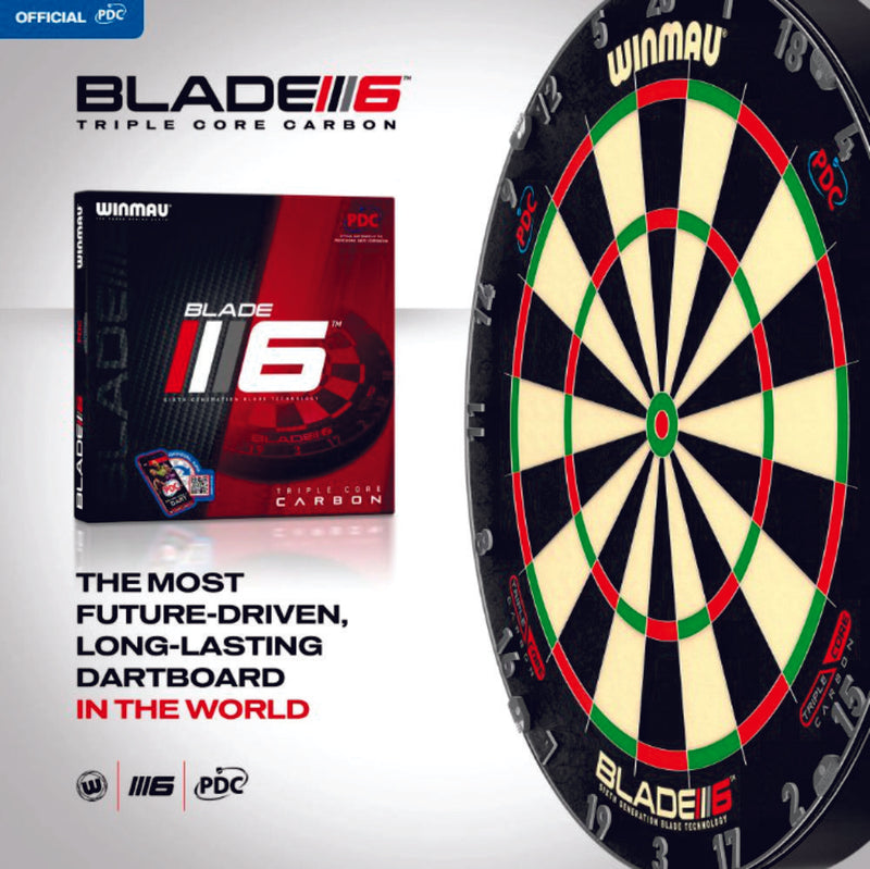 Winmau Blade 6 Triple Core Dartboard With Black Cabinet Plus Free Set of Darts