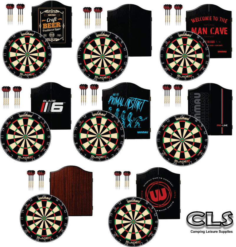 Winmau Blade 6 Dual Dartboard plus Winmau Cabinet plus 6 Darts - Choose Cabinet