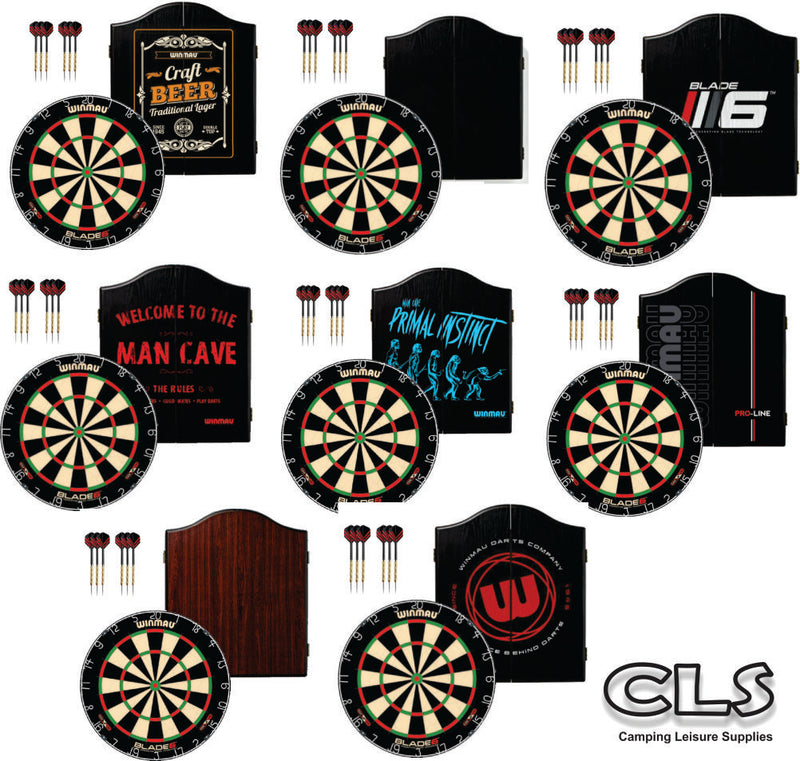 Winmau Blade 6 Dartboard plus Winmau Cabinet plus 6 Darts - Choose Cabinet