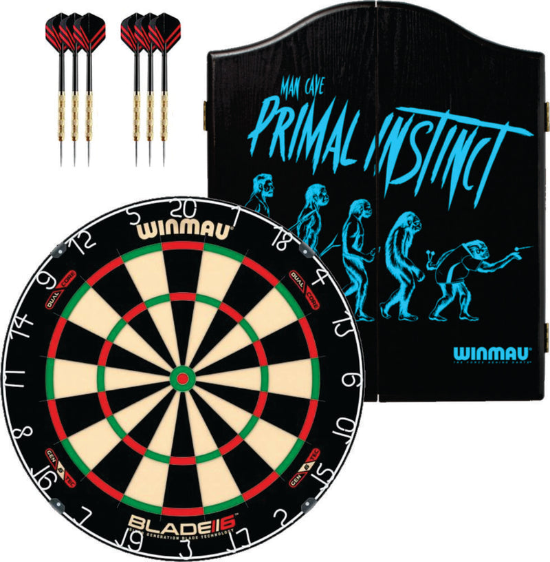 Winmau Blade 6 Dual Dartboard plus Winmau Cabinet plus 6 Darts - Choose Cabinet