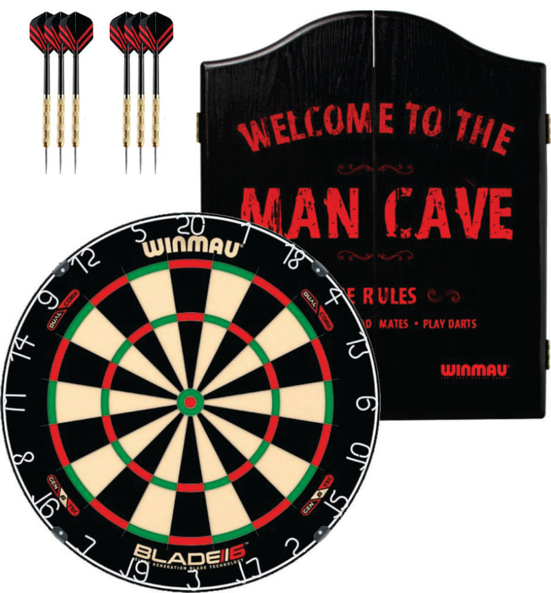 Winmau Blade 6 Dual Dartboard plus Winmau Cabinet plus 6 Darts - Choose Cabinet