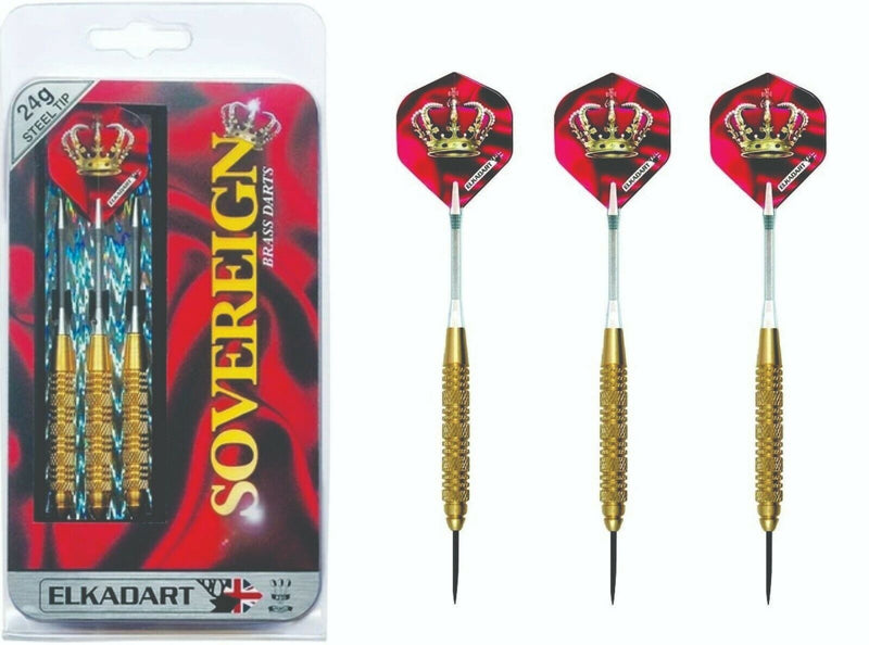 ELKADART SOVEREIGN BRASS DARTS 24G STEEL TIP Elkadart Sovereign Brass Darts 24g Steel Tip Camping Leisure Supplies