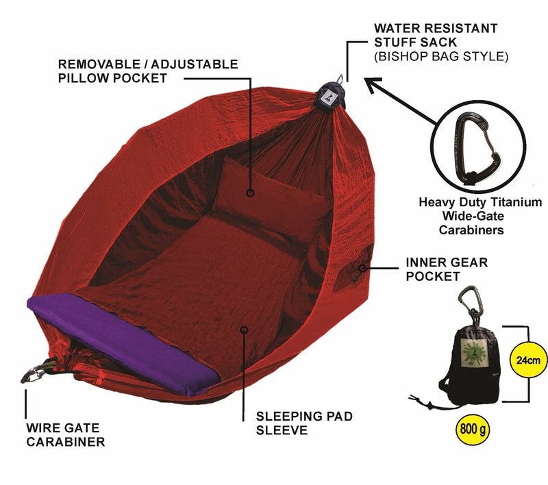 Hammock Adventurers Single 100% Parachute Material Deep Red Hammock Adventurers Single 100% Parachute Material Deep Red Camping Leisure Supplies