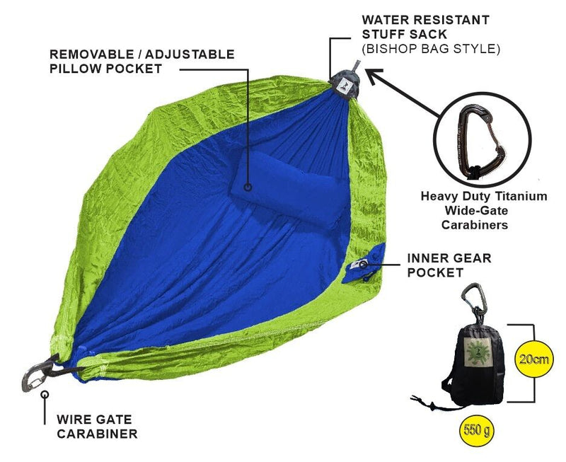 Hammock 100% Parachute Material Backpackers Single Blue Yellow Hammock 100% Parachute Material Backpackers Single Blue Yellow Camping Leisure Supplies