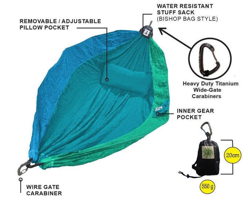 Hammock Hammock 100% Parachute Material  Backpackers Single Coastal Blue - PRICE TO SELL (4683416731705)