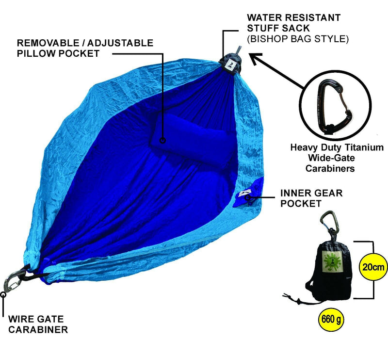 Hammock 100% Parachute Material Backpackers Double Blue Two Tone Hammock 100% Parachute Material Backpackers Double Blue Two Tone Camping Leisure Supplies