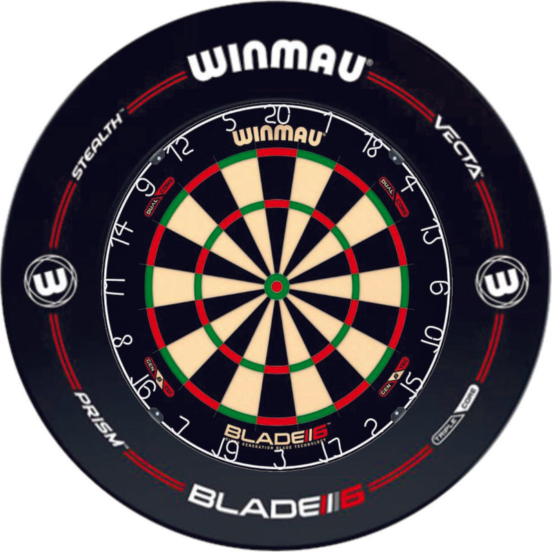 Winmau Blade 6 Dual Core Dartboard with Blade 6 Surround Winmau Blade 6 Dual Core Dartboard with Blade 6 Surround Plus Free Winmau Darts Camping Leisure Supplies