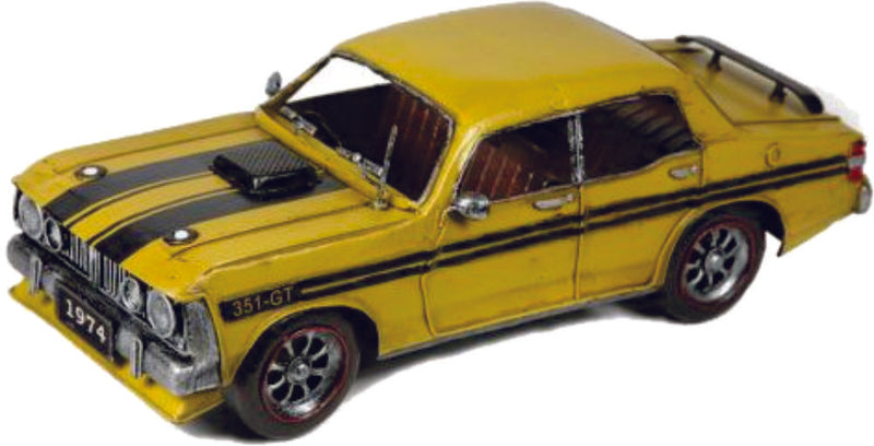 Ford XY GT Classic Legend Car Yellow & Black 31cm Model Hand Made from Tin Camping Leisure Supplies