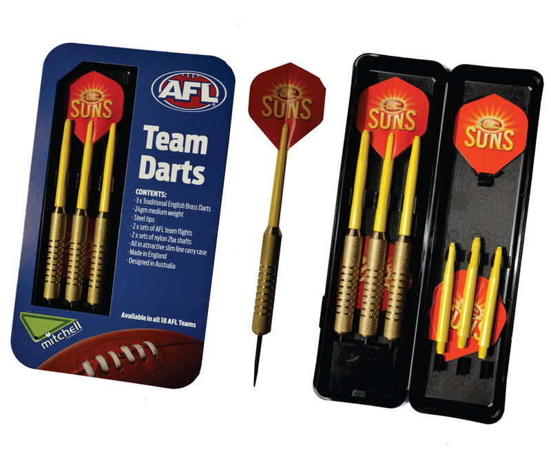 Gold Coast Suns AFL Set of 3 English Brass Darts Gold Coast Suns AFL Set of 3 English Brass Darts Camping Leisure Supplies