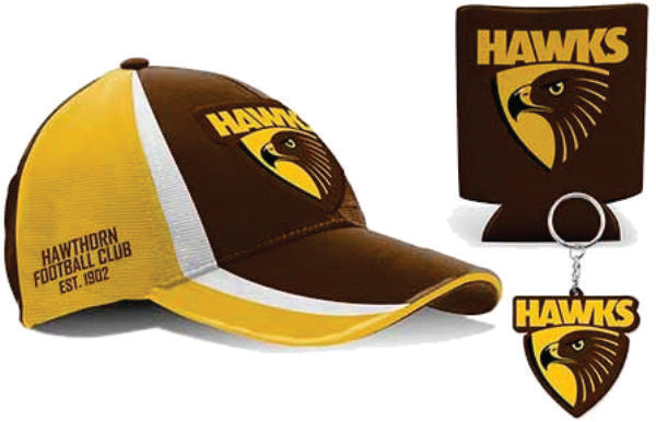 Hawthorn Hawks AFL Cap Keyring and Can Cooler Pack Hawthorn Hawks AFL Cap Keyring and Can Cooler Pack Camping Leisure Supplies