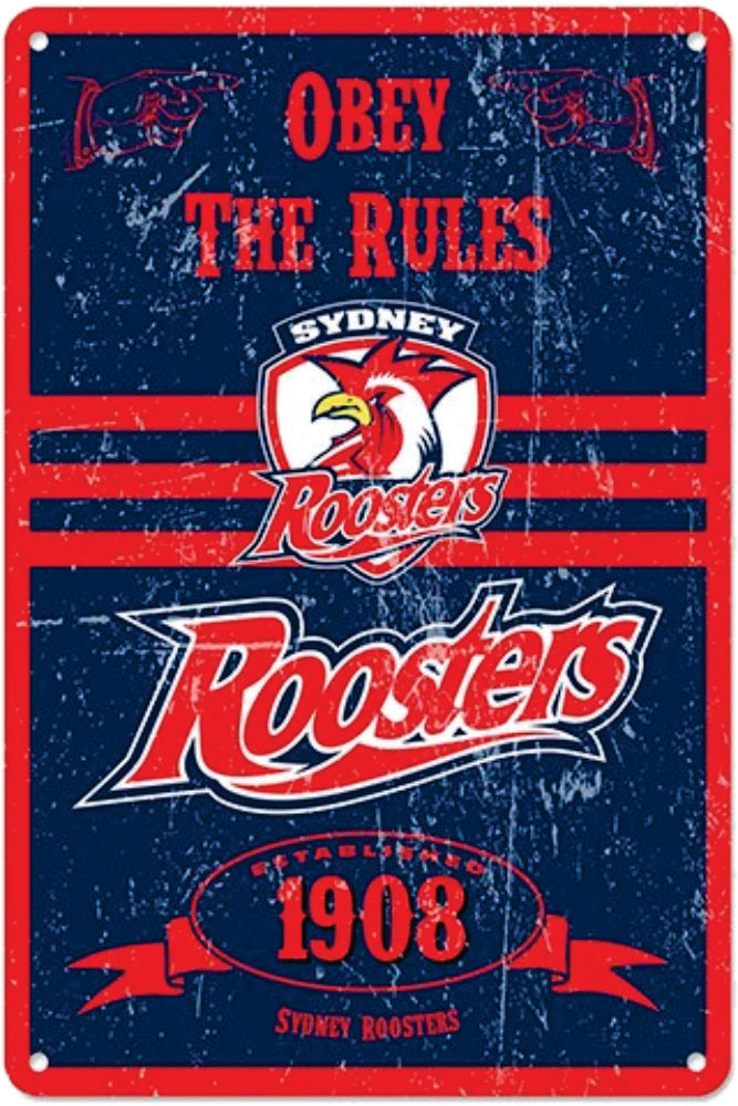 Sydney Roosters NRL Retro Metal Sign Tin Wall Sign Camping Leisure Supplies