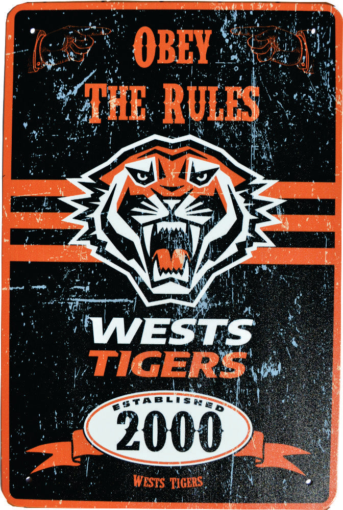 West Tigers NRL Retro Metal Sign Tin Wall Sign OBEY THE RULES Camping Leisure Supplies