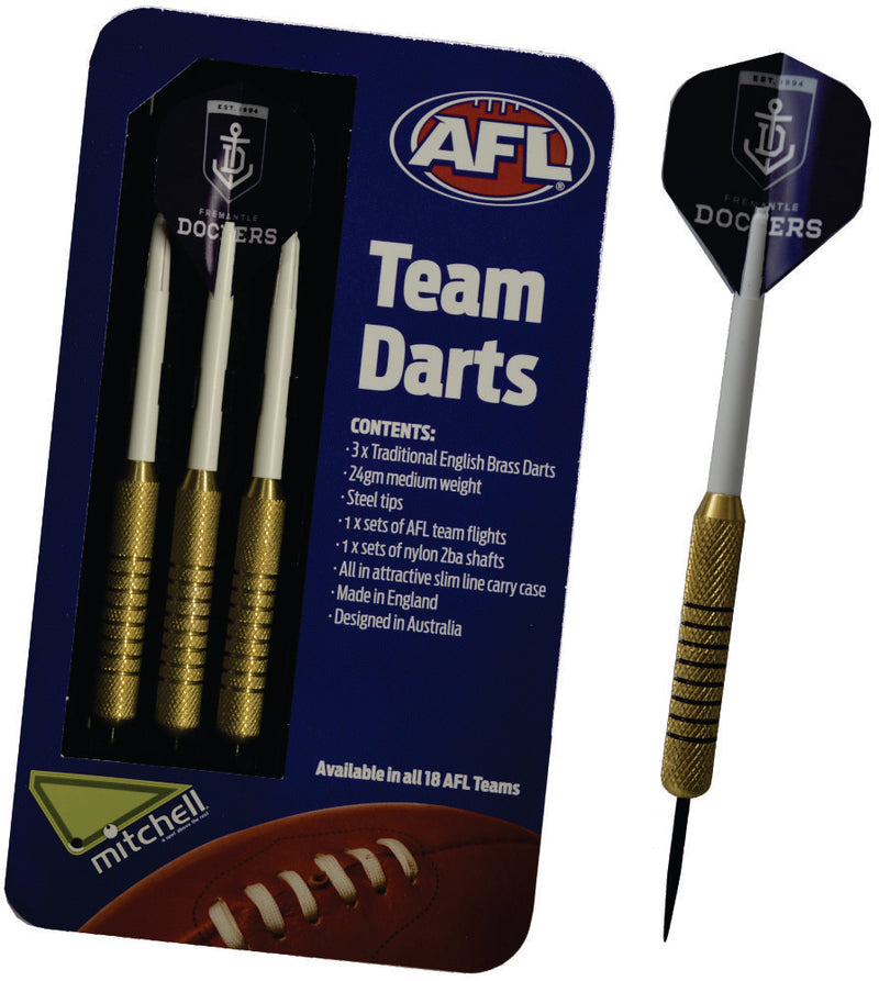 Fremantle Dockers AFL Set of 3 English Brass Darts Fremantle Dockers AFL Set of 3 English Brass Darts Camping Leisure Supplies