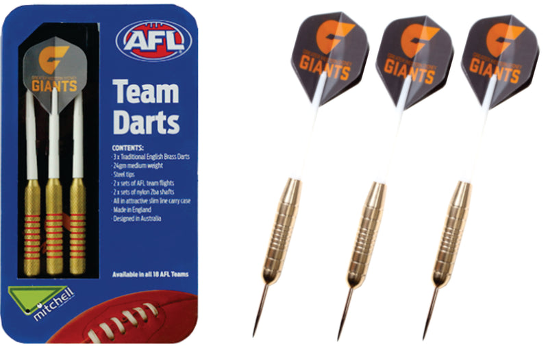 GWS Giants AFL Set of 3 English Brass Darts GWS Giants AFL Set of 3 English Brass Darts Camping Leisure Supplies