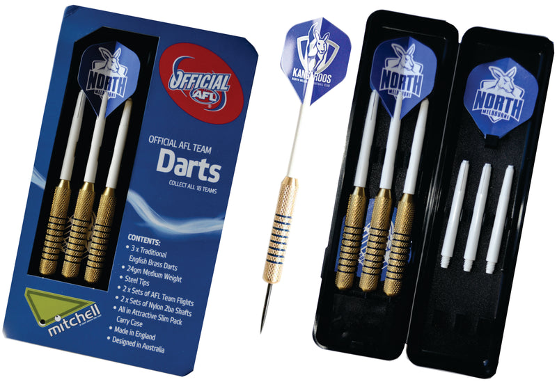North Melbourne AFL Brass Darts Set of 3 English Darts North Melbourne AFL Brass Darts Set of 3 English Darts Camping Leisure Supplies