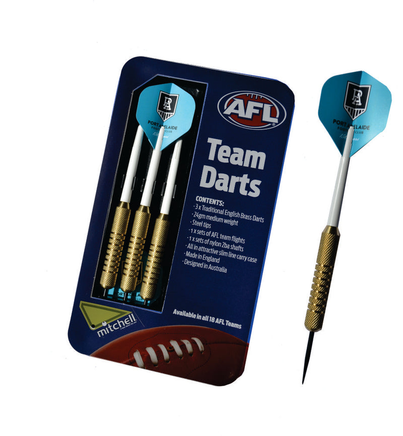 Port Adelaide AFL Set of 3 English Brass Darts Port Adelaide AFL Set of 3 English Brass Darts Camping Leisure Supplies